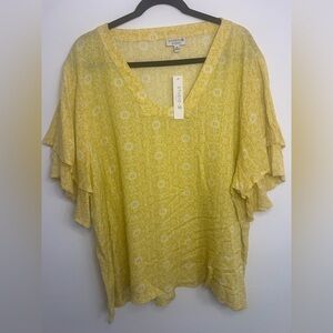 Studio B Floral Ruffle sleeve square neck blouse size 3x